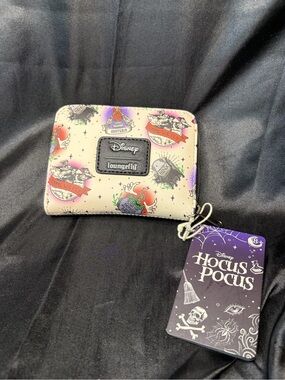 Loungefly Hocus Pocus Cream Zip Around Wallet with Multicolor Spell Art